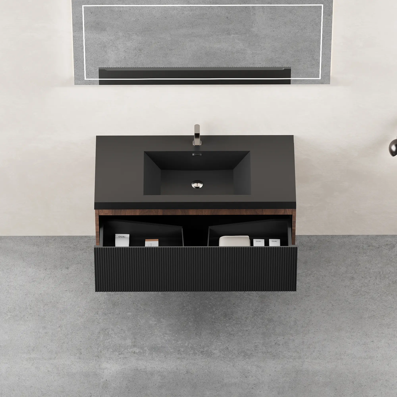 42" Floating Bathroom Vanity with Sink and Striped Storage Cabinet by HouseOfZazla