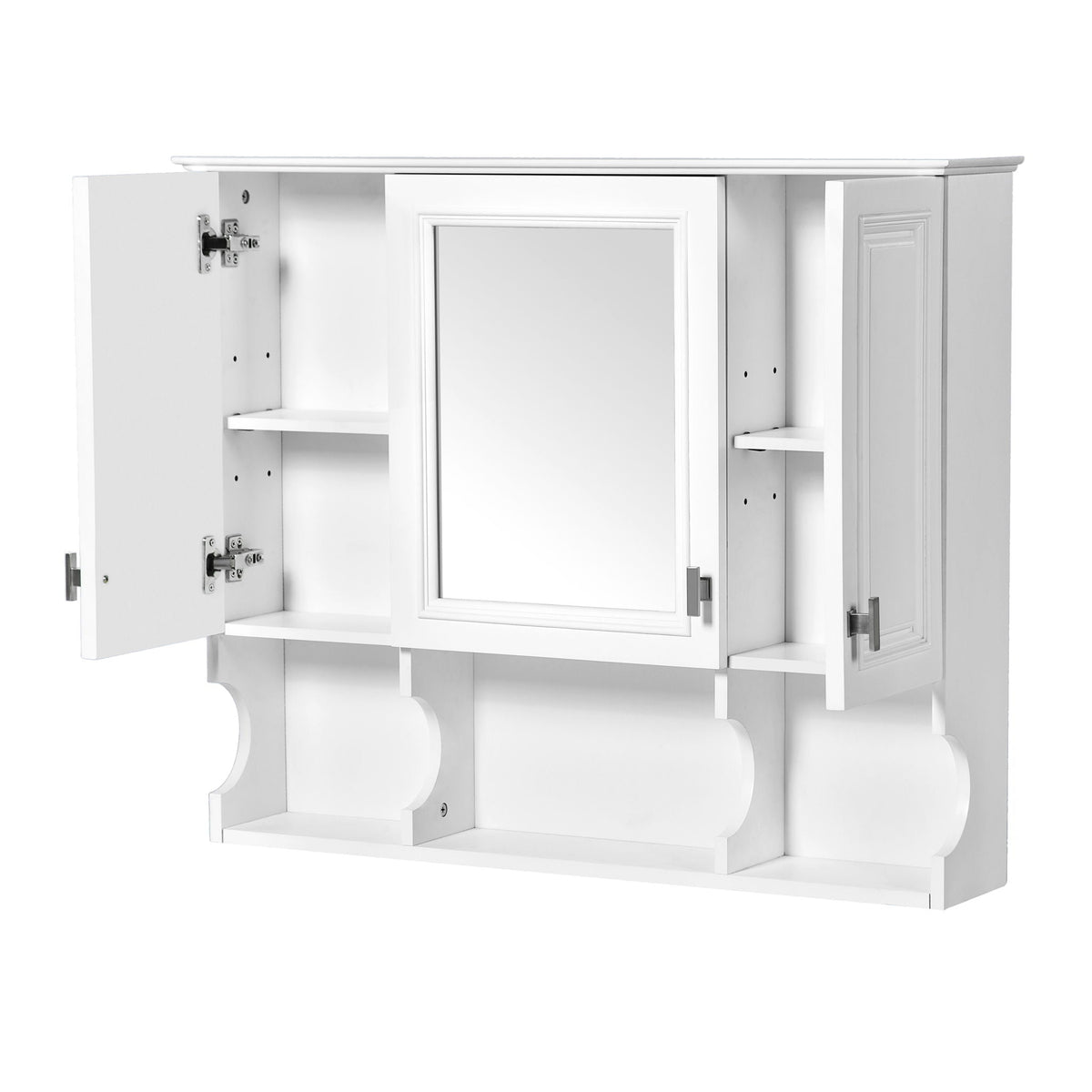 Wall Mounted Bathroom Medicine Cabinet With Mirror & Open Shelves, photo 3 of 40