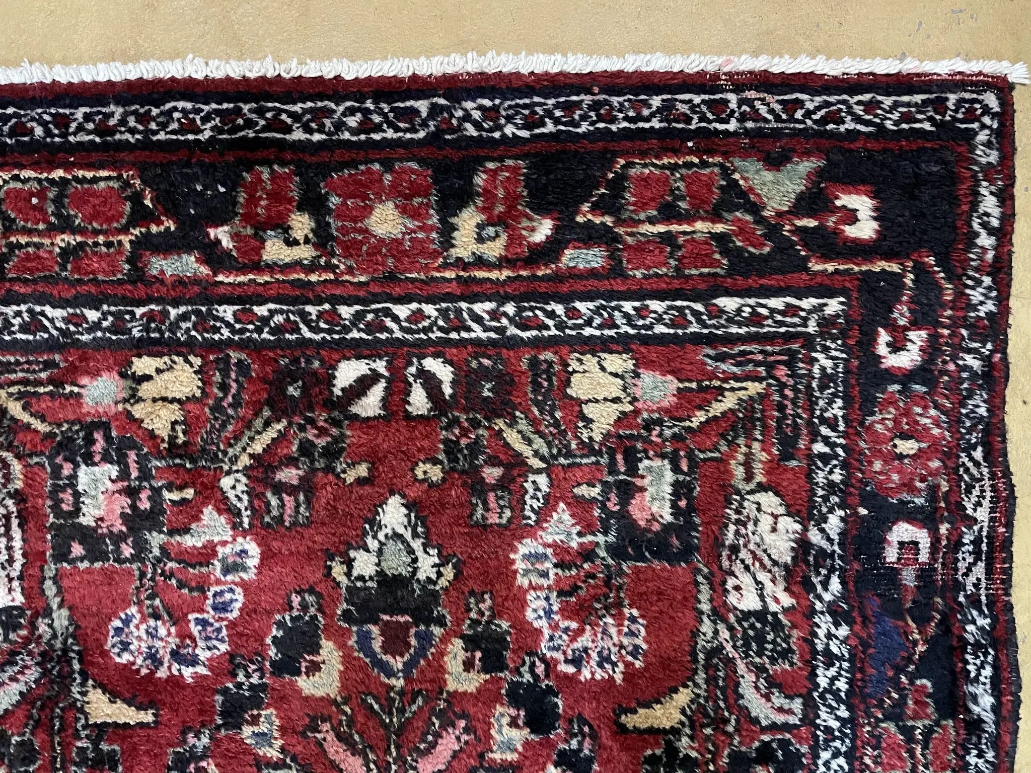 Antique Persian Hamadan Runner Rug 3.4 x 9, Red, Handmade Wool Runner by Jewel Rugs