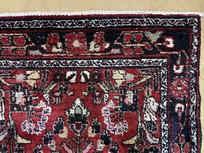 Antique Persian Hamadan Runner Rug 3.4 x 9, Red, Handmade Wool Runner by Jewel Rugs