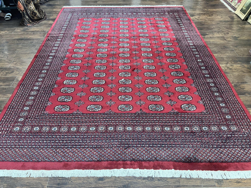 Turkoman Rug 8 x 11.6, Red Bokhara Pakistani Carpet, Wool Handmade Vintage Rug by Jewel Rugs