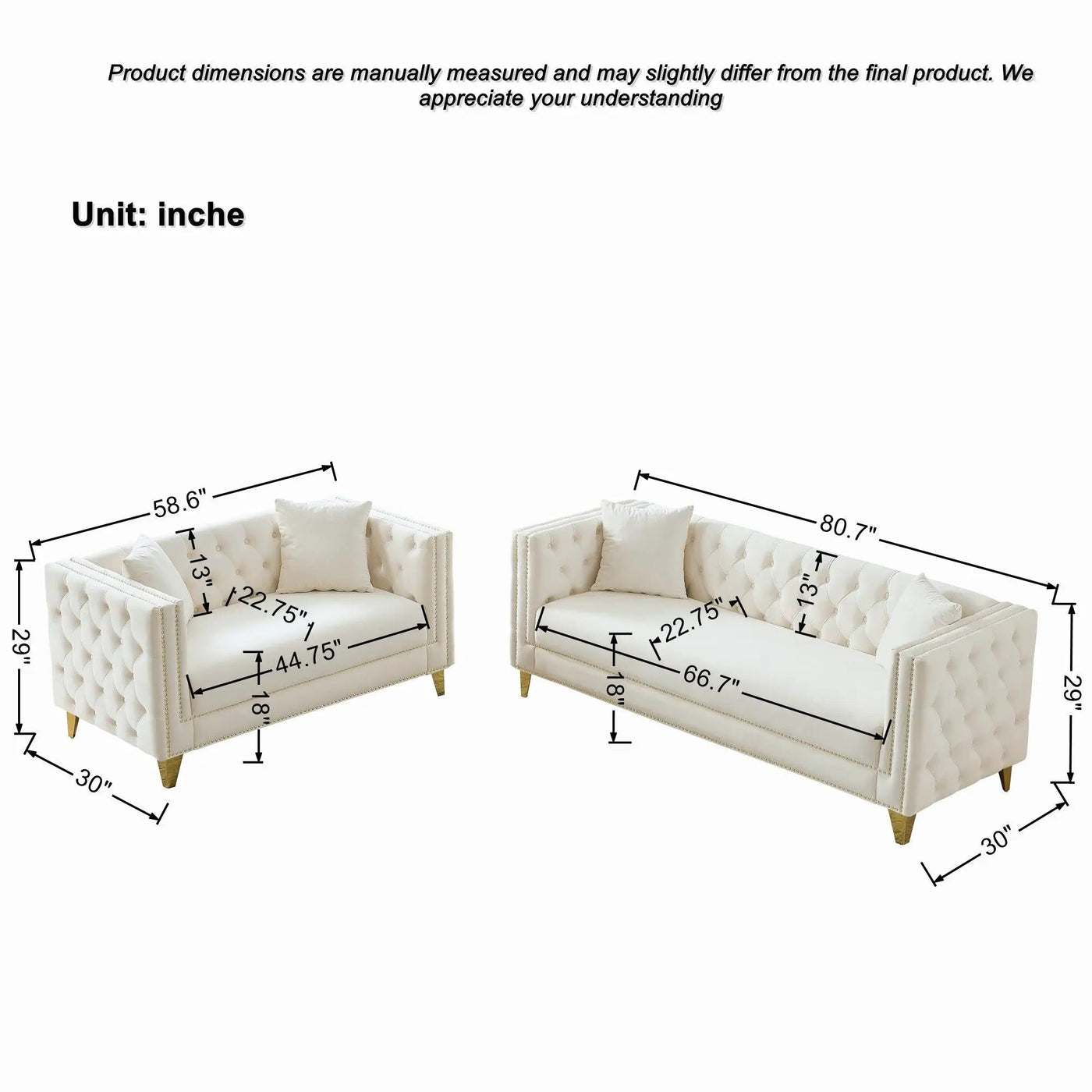 Deep Seat Sofa With Button Nailhead, Square Arm Couches by Unique Piece Furniture