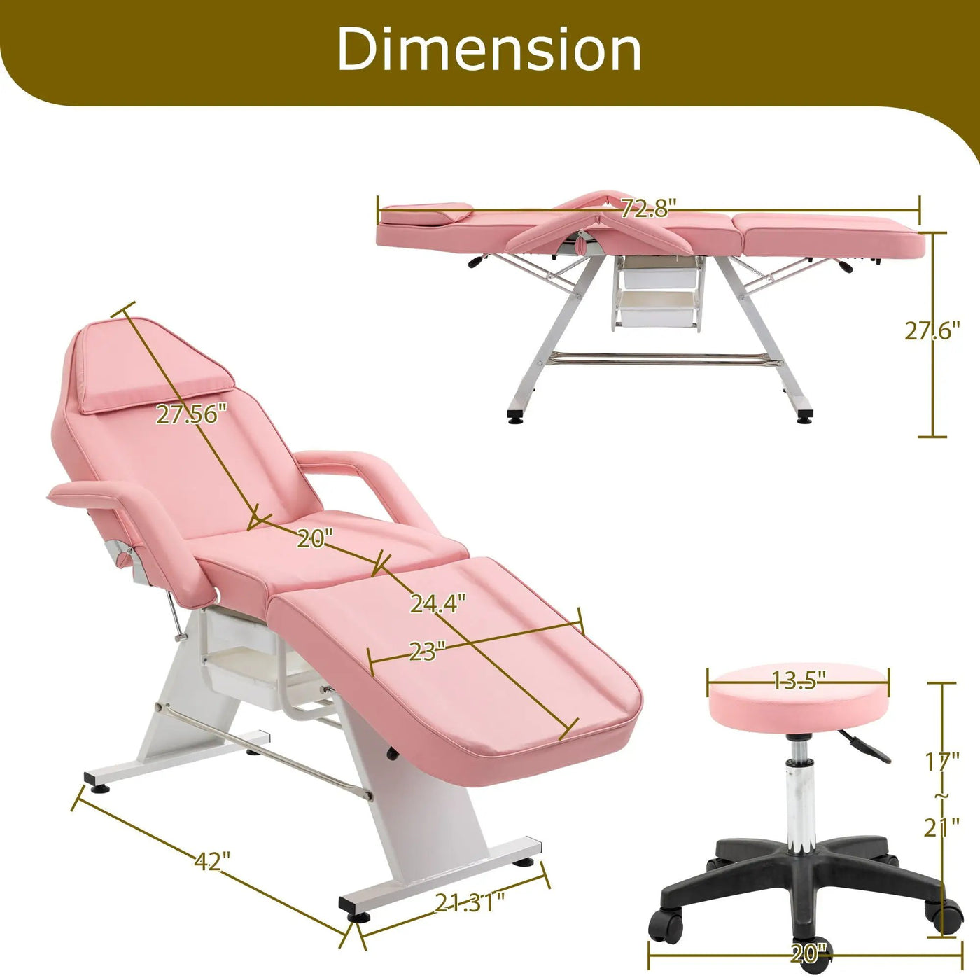 Massage Salon Tattoo Chair With Two Trays Esthetician Bed With Hydraulic Stool, Multi-Purpose 3-Section Facial Bed Table, Adjustable Beauty Barber Spa Beauty Equipment by HouseOfZazla