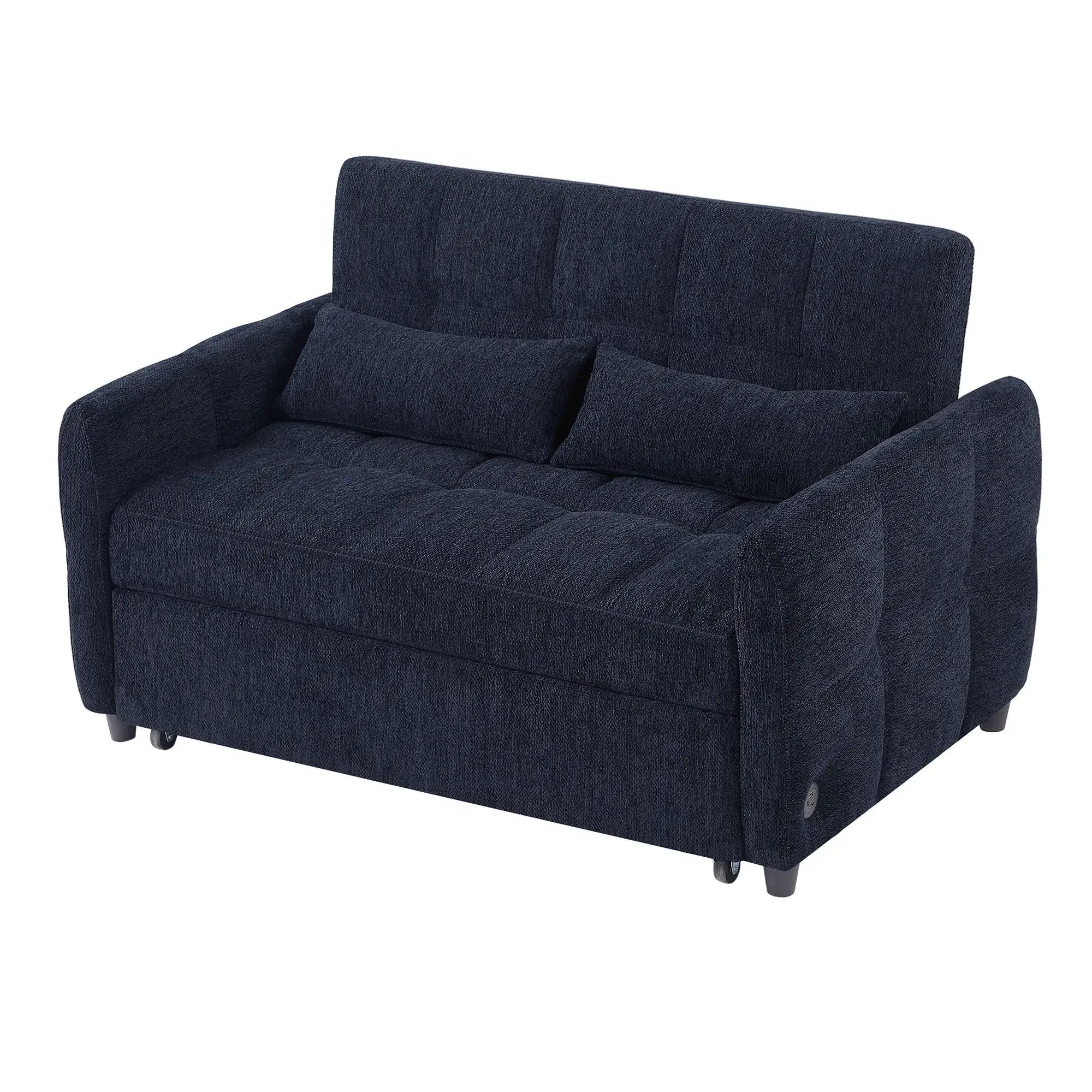 Loveseat Sofa Pull-Out Bed With Adjustable Backrest, 3 USB Ports And 2 Lumbar Pillows For Living Room by HouseOfZazla