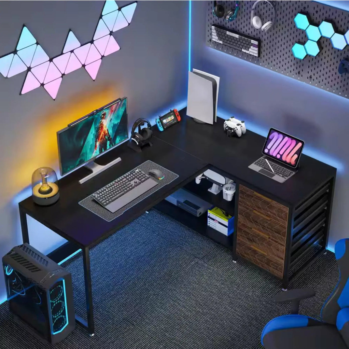 L-Shaped Computer Desk With Drawers And Shelves, Workstation For Home Office by HouseOfZazla