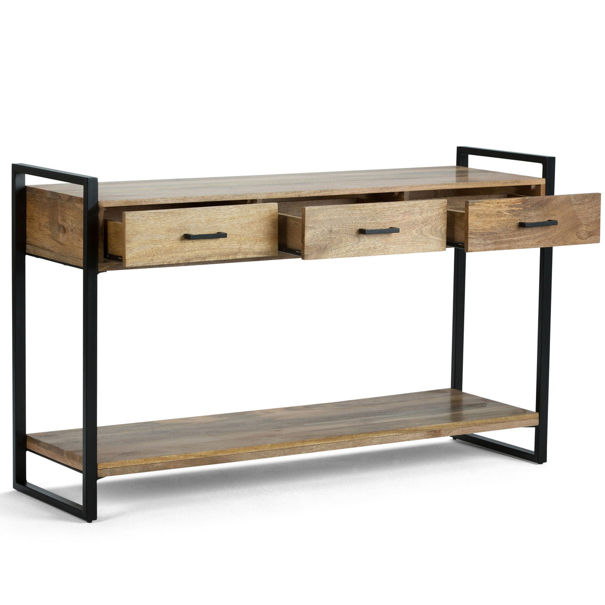 Light Brown End Table or Console Table with Drawer and Shelf - Solid Mango Wood, photo 11 of 16