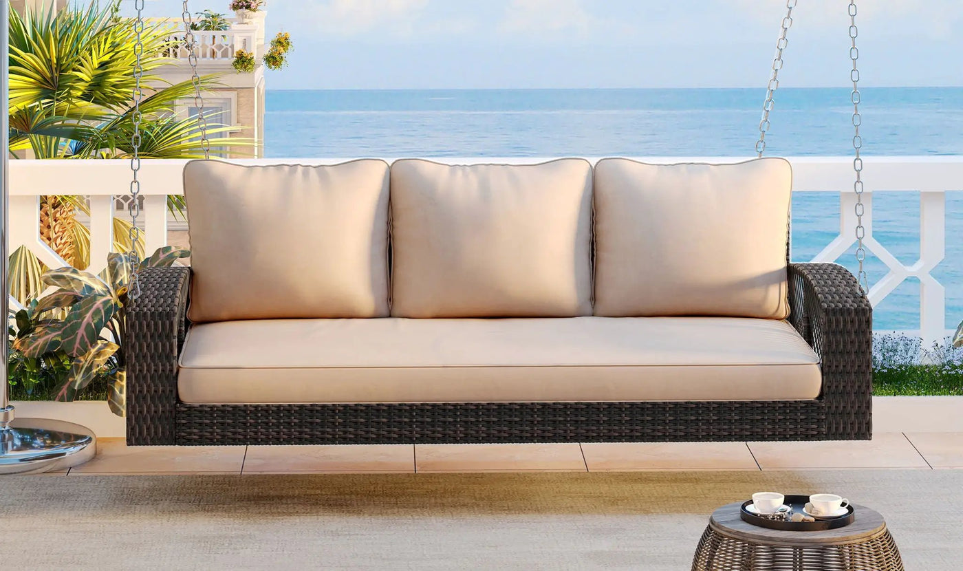 3 Person Large Patio Swing Bench With Cushions For Backyard by HouseOfZazla