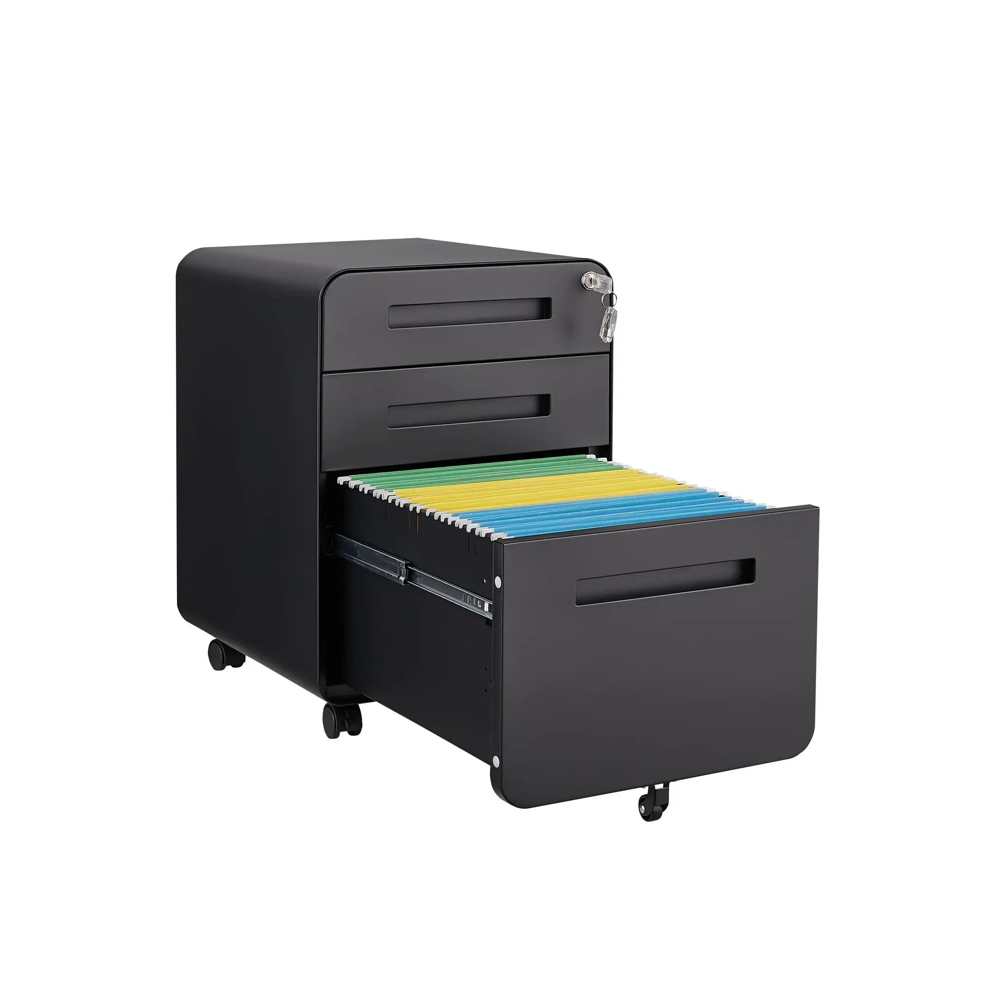3 Drawer Mobile File Cabinet Under Desk Office, Simple Style Versatile Storage Cabinet For Legal / Letter / A4 Files, 5 Wheel Design Anti-Tilting Cold Rolled Steel Waterproof Moisture-Proof by Unique Piece Furniture