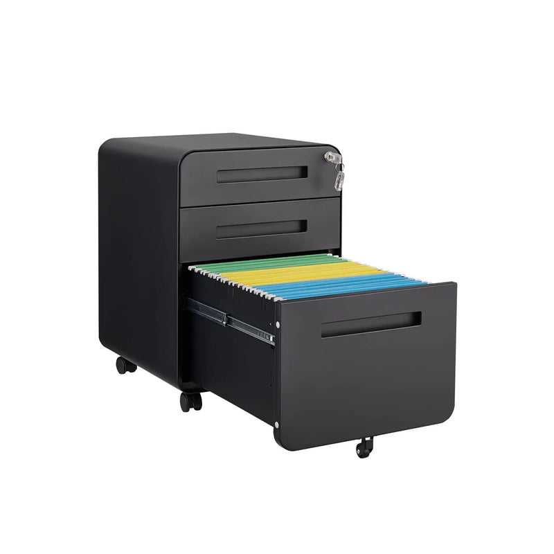 3 Drawer Mobile File Cabinet Under Desk Office, Simple Style Versatile Storage Cabinet For Legal / Letter / A4 Files, 5 Wheel Design Anti-Tilting Cold Rolled Steel Waterproof Moisture-Proof by HouseOfZazla