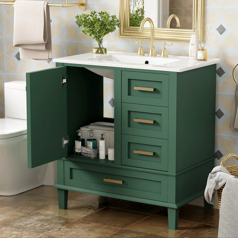 Bathroom Vanity, Modern Bathroom Cabinet With Sink Combo Set, Bathroom Storage Cabinet With A Soft Closing Door And 3 Drawers, Solid Wood Frame by HouseOfZazla