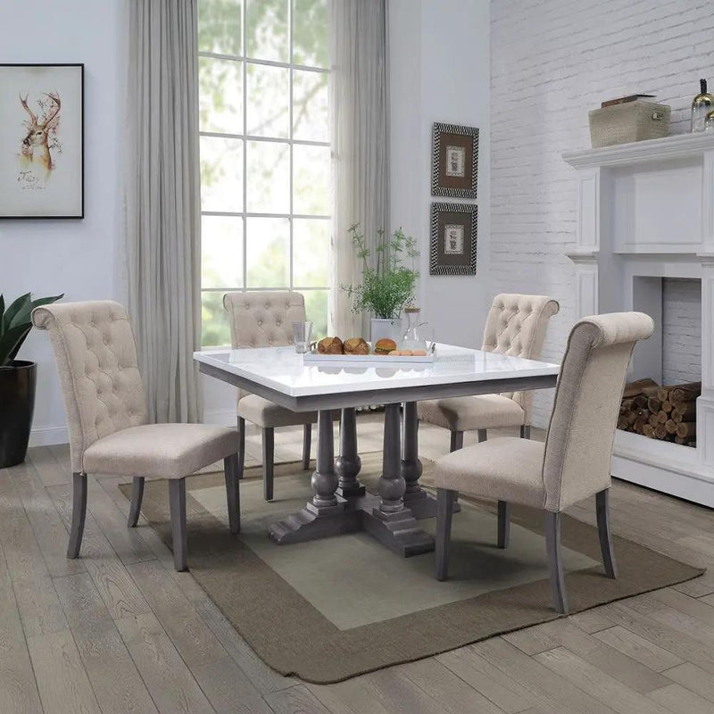 Yabeina - Square Dining Table - Marble Top Top & Gray Oak by Unique Piece Furniture