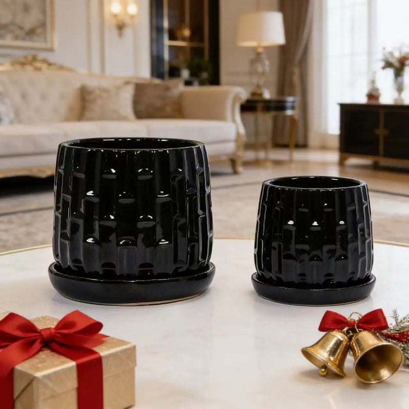 Handmade Ceramic Flower Pot with Groove Pattern by HouseOfZazla