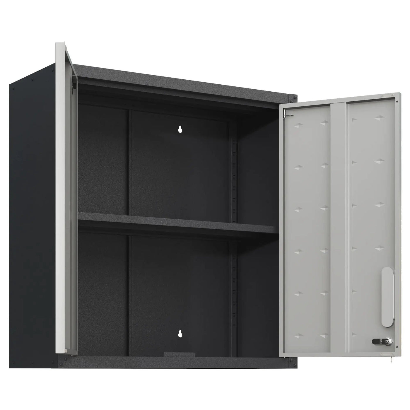 Metal Wall Mounted Tool Storage Cabinet With 2 Locking Doors, Adjustable Shelf, And Drawer by HouseOfZazla