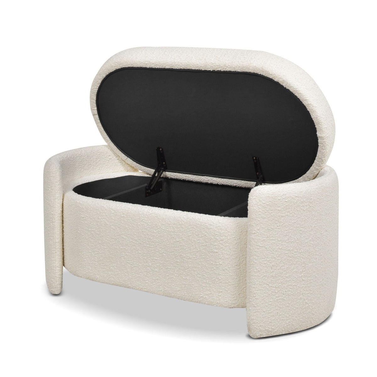 Ivory White Oval Storage Bench with Three-Compartment Interior - Upholstered, photo 8 of 12