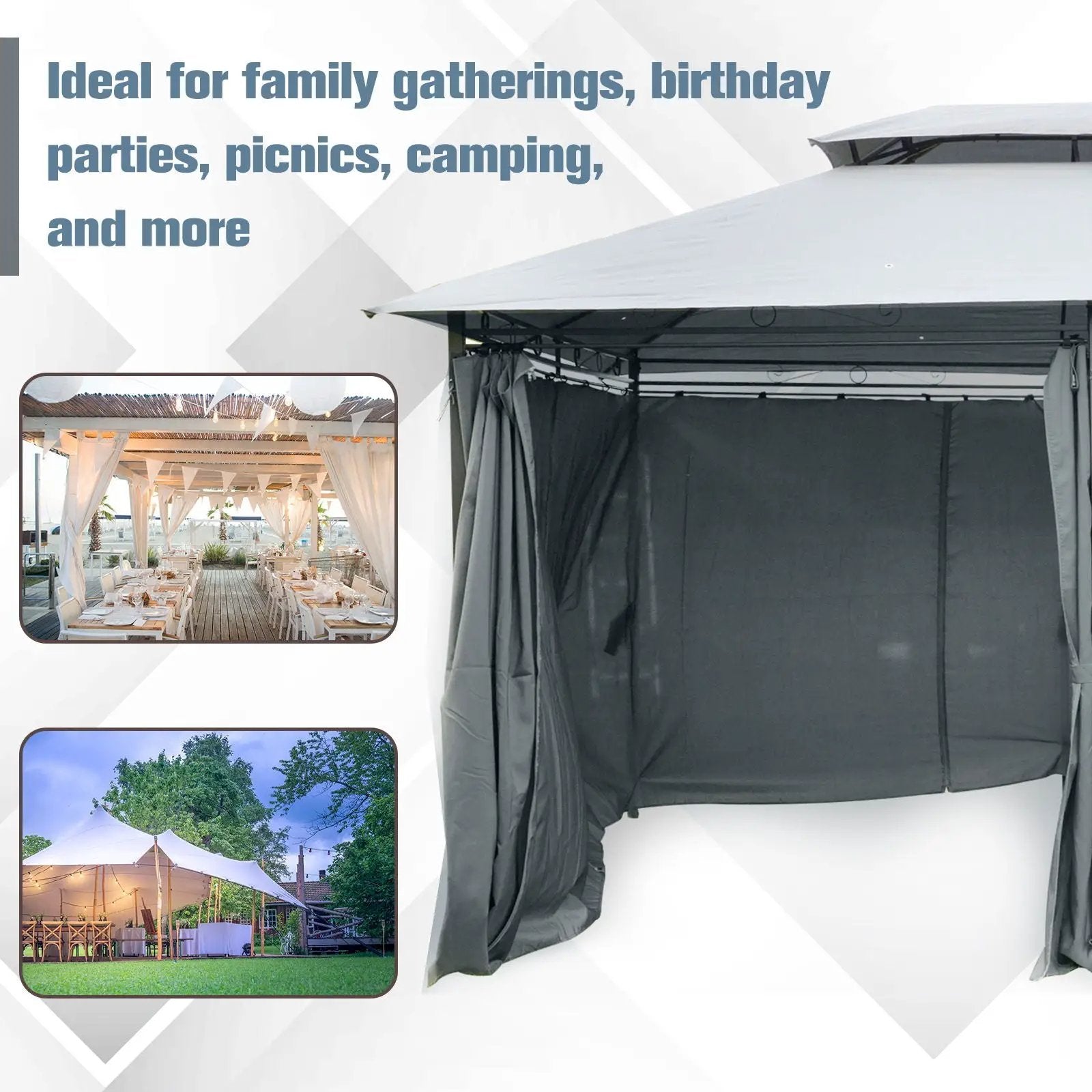 Outsunny - Patio Gazebo, Outdoor Gazebo Canopy Shelter With Curtains, Vented Roof, Steel Frame For Garden, Lawn, Backyard And Deck, - Sage Gray by Unique Piece Furniture