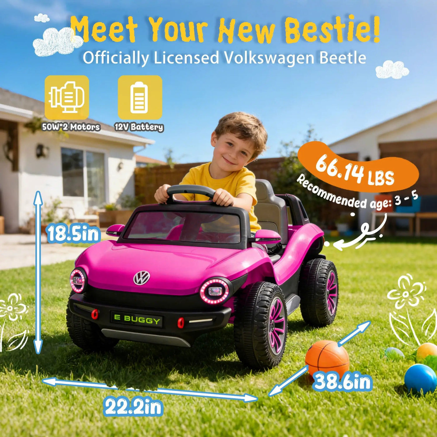 12V Licensed Volkswagen Beetle Kids Ride-On Electric Car by HouseOfZazla