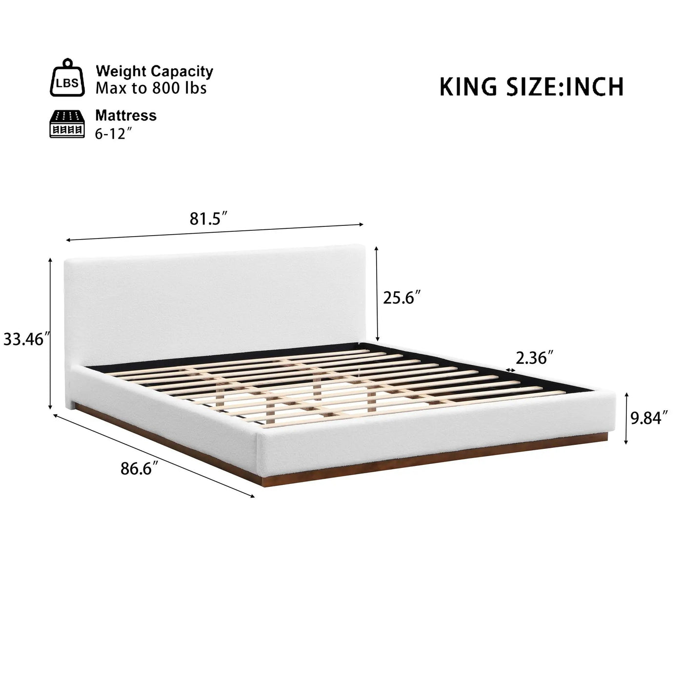 Elegant Boucle Upholstered Bed With Wood Grain Textured Solid Wood Base Frame by HouseOfZazla
