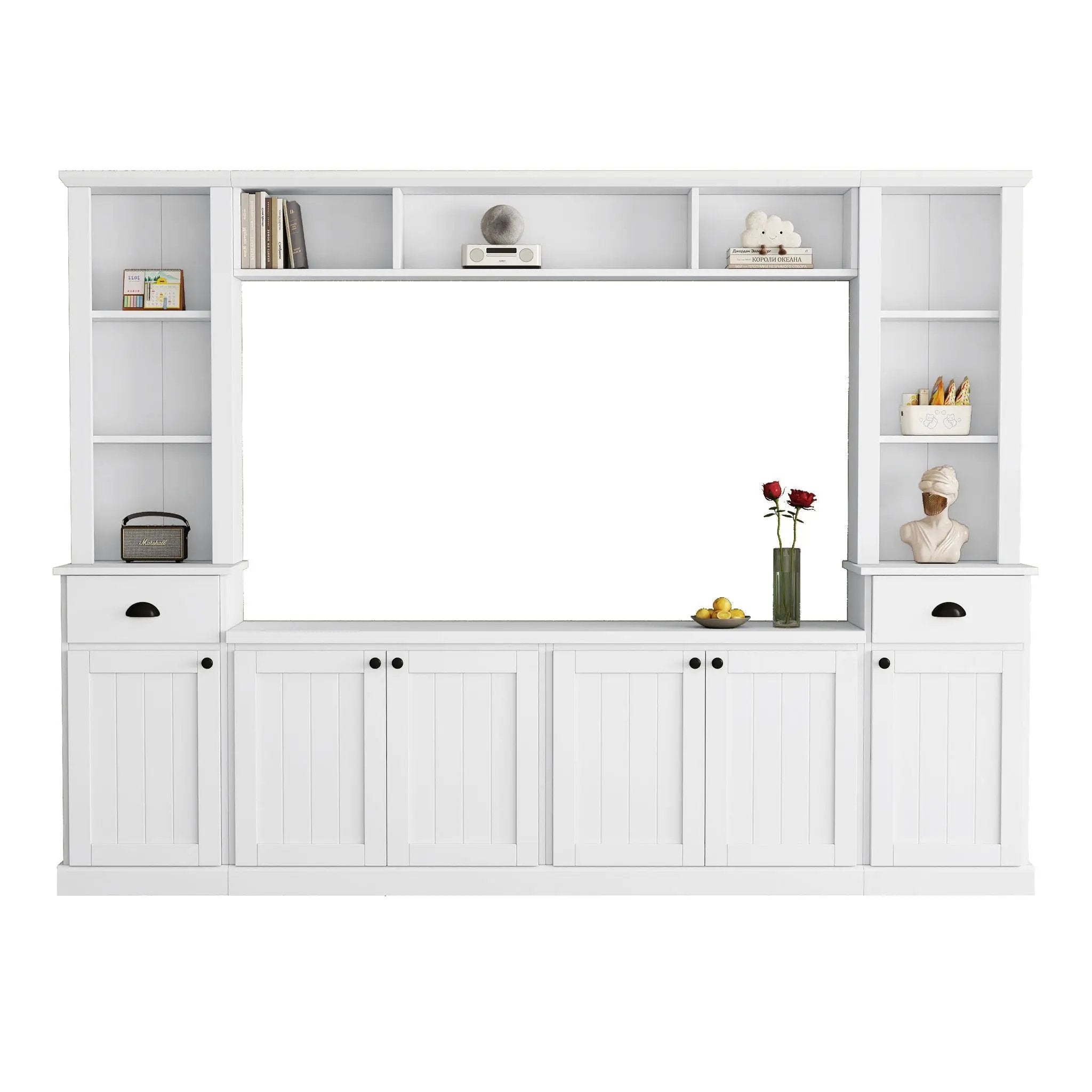 Minimalist Entertainment Wall Unit Set With Bridge For TVs Up To 75"