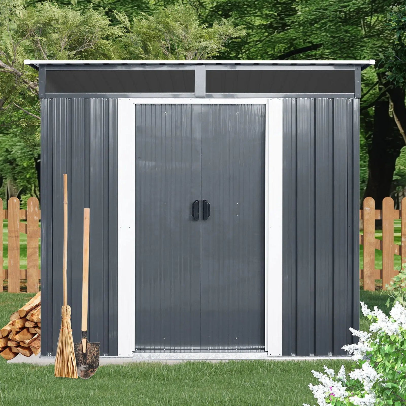 Outdoor Metal Storage Shed With Window And Transparent Plate For Garden, Lawn by HouseOfZazla