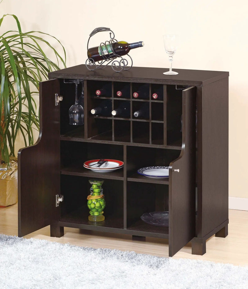 Wine Cabinet With Two Doors Removeable Wine Bottle Rack Metal Wine Glass Racks Four Shelves - Red Cocoa by HouseOfZazla