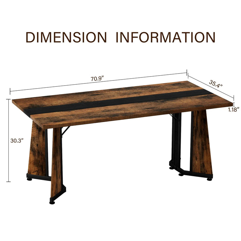Rustic Rectangular Large Dining Table, Waterproof Desk For 8 People, & Steel With Adjustable Legs - Black / Rustic Brown by HouseOfZazla
