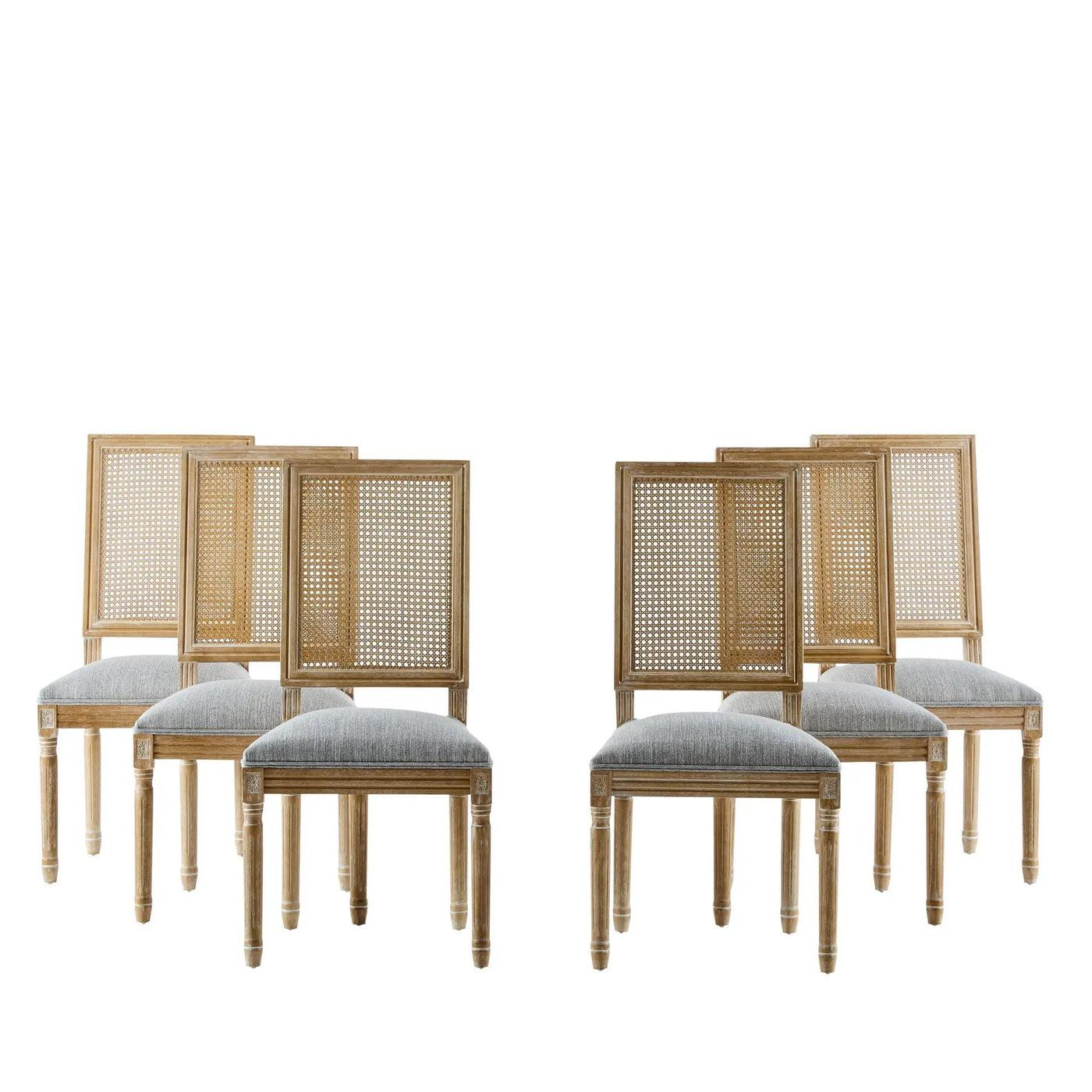 French Country Dining Chair With Rectangular Cane Backrest And Smooth Upholstered Seating by HouseOfZazla