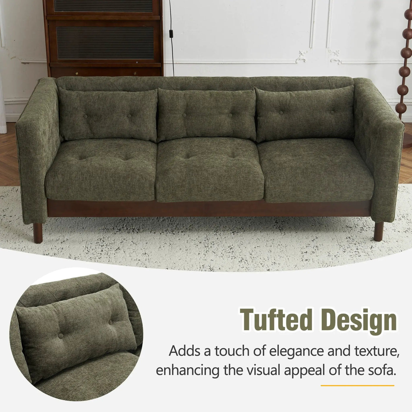Upholstered Sofa Modern 3 Seater Sofa Couch With Tufted Design For Living Room by HouseOfZazla