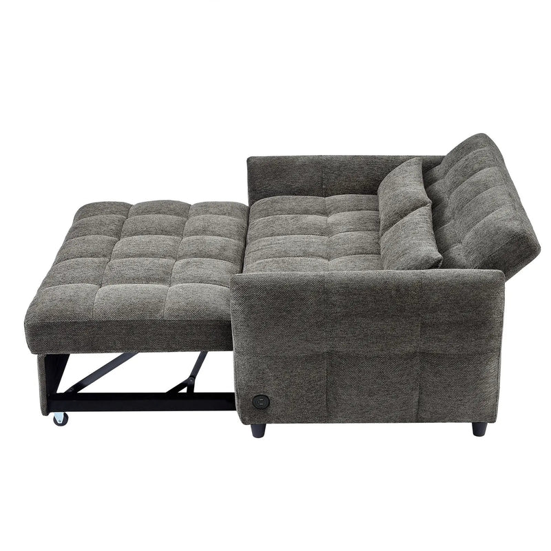 Loveseat Sofa Pull-Out Bed With Adjustable Backrest, 3 USB Ports And 2 Lumbar Pillows For Living Room by HouseOfZazla