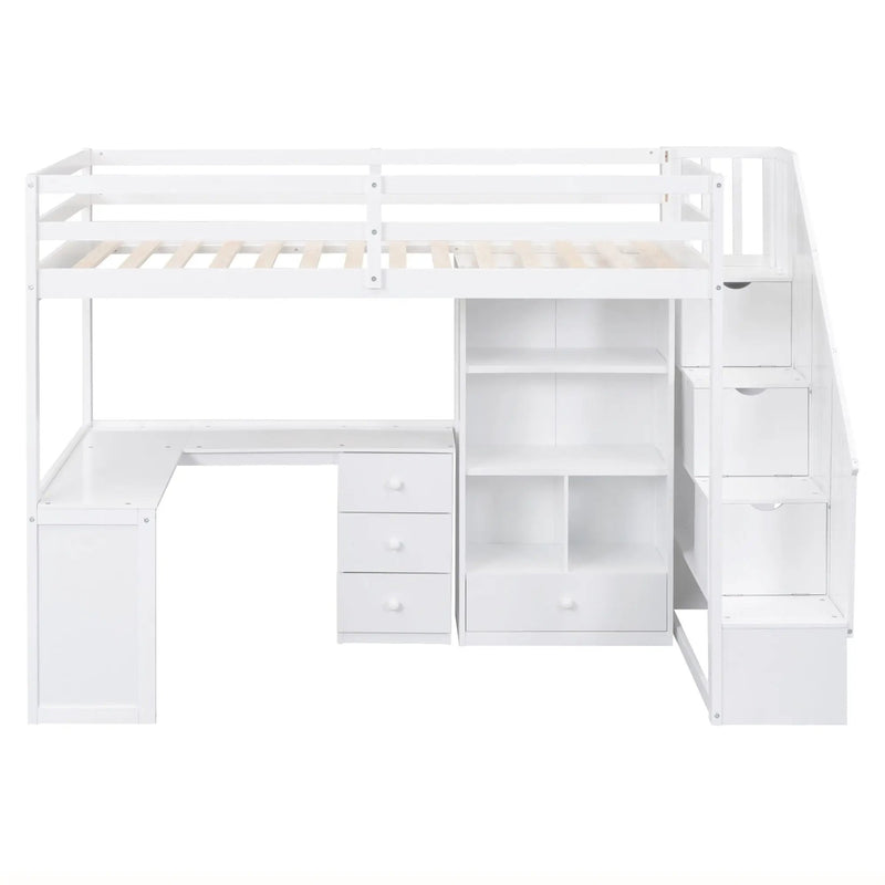Loft Bed With L Shaped Desk, Drawers, Cabinet, And Storage Staircase by HouseOfZazla