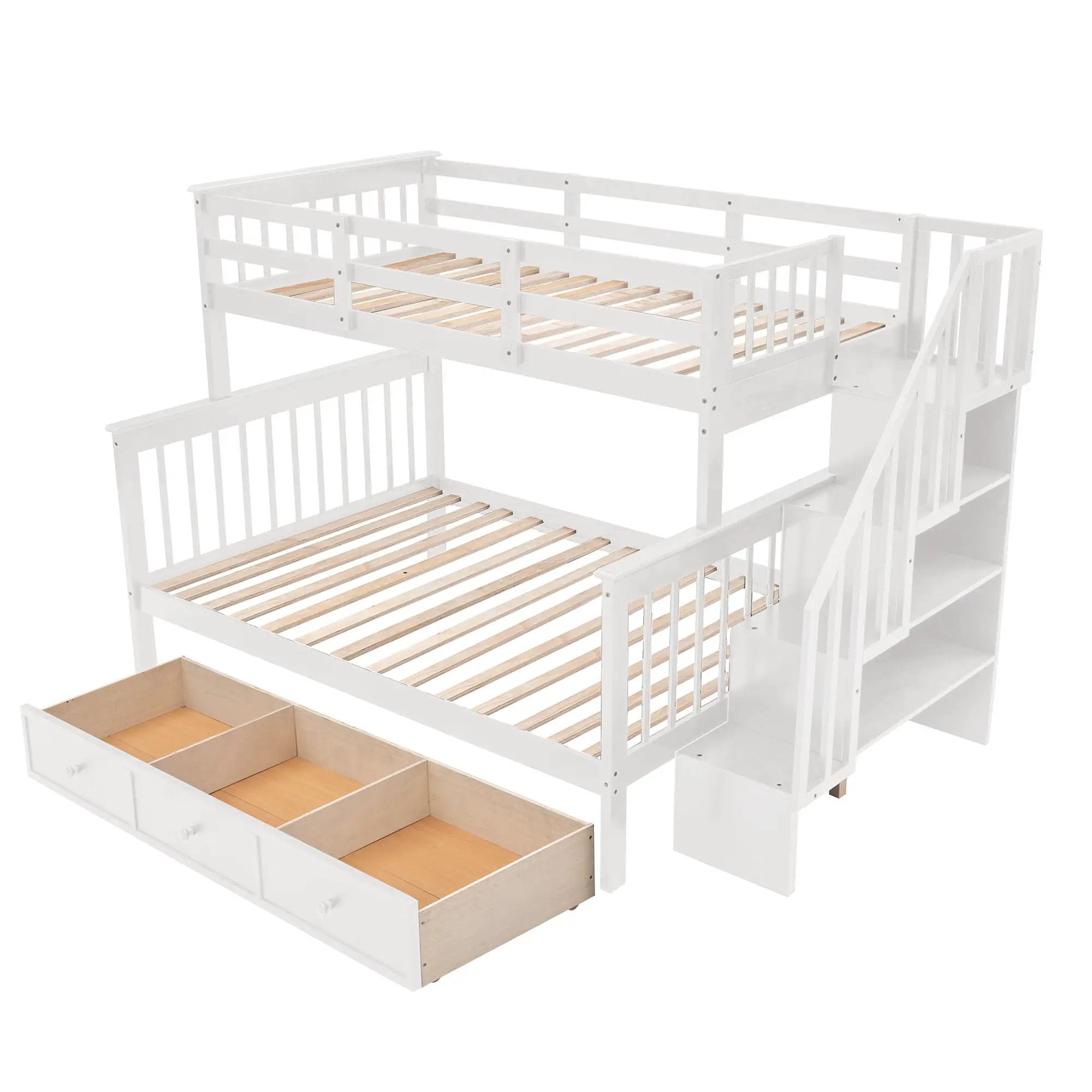Stairway Bunk Bed With Storage And Guard Rail For Bedroom by HouseOfZazla