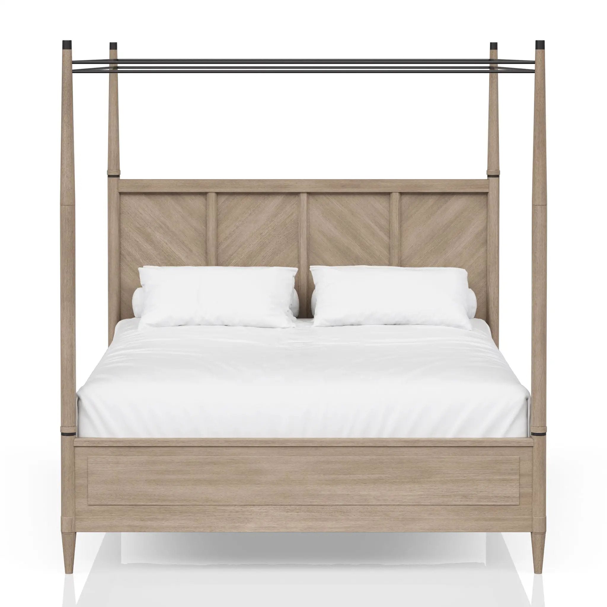 Queen Canopy Bedroom Set With A 2 Drawer Nightstand A Dresser With Poster Mirror And A Door Chest - Sand by HouseOfZazla