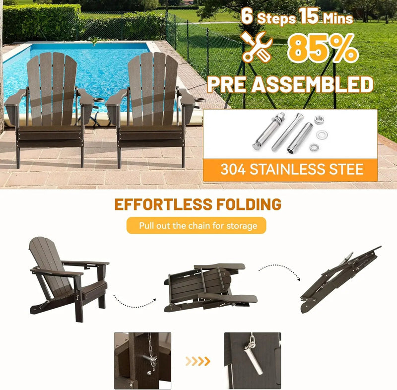 Adirondack Chairs Set of 2 with Cup Holder - Brown HDPE Outdoor Chairs by HouseOfZazla