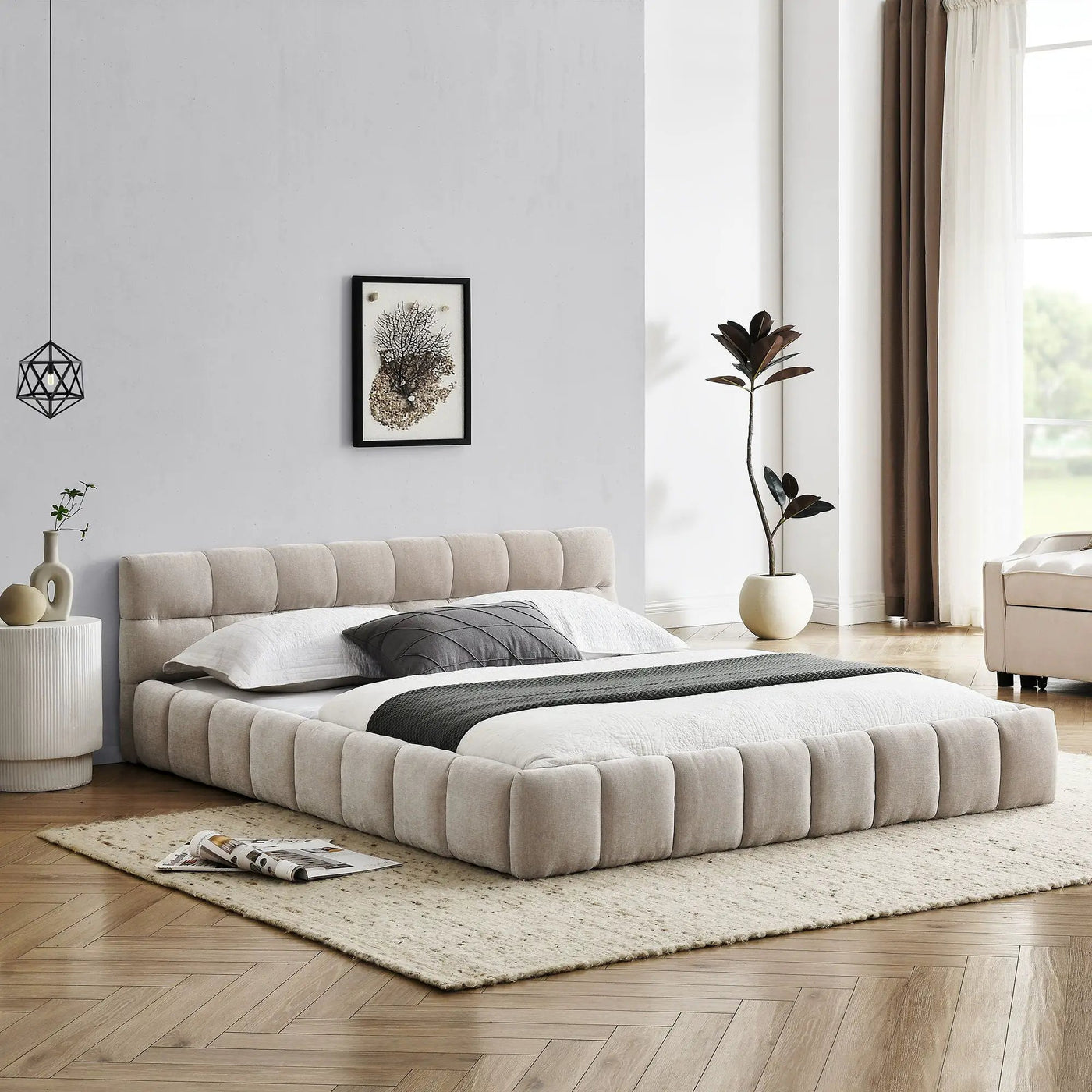Modern Platform Bed Frame With Thick Fabric by HouseOfZazla