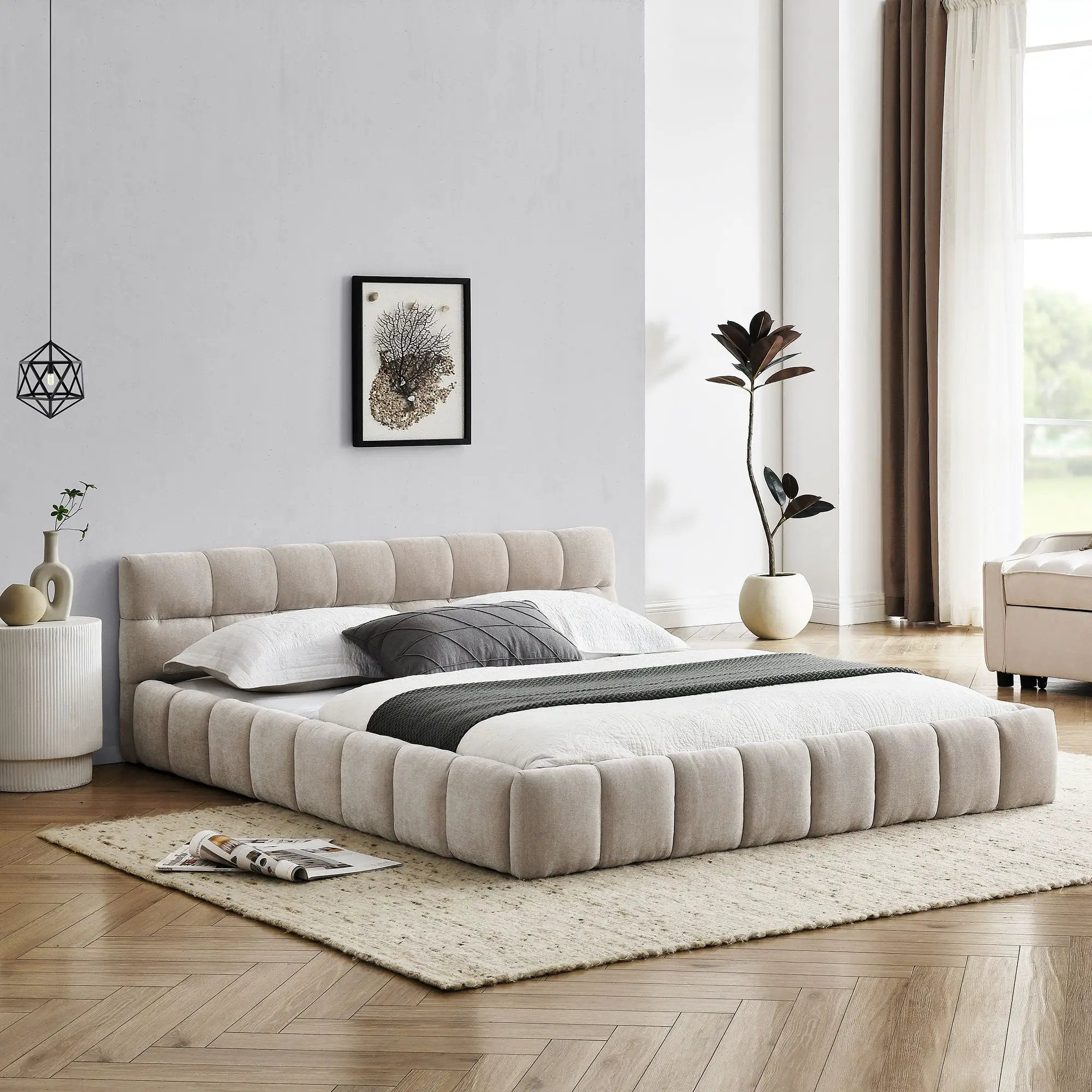 Modern Platform Bed Frame With Thick Fabric by Unique Piece Furniture