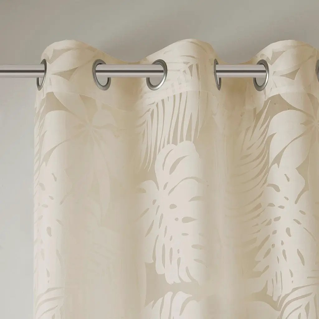 Palm Leaf Burnout Window Sheer Natural 50x84 Inches by HouseOfZazla