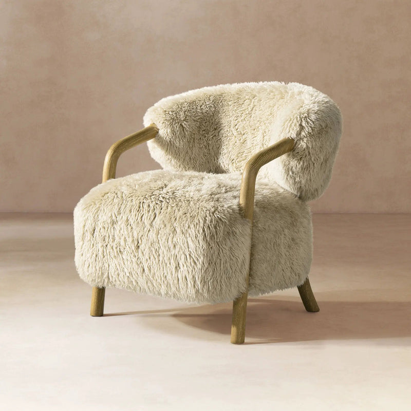 Becker - Rustic Oak Sheepskin Upholstered Accent Arm Chair - Taupe Beige by Unique Piece Furniture