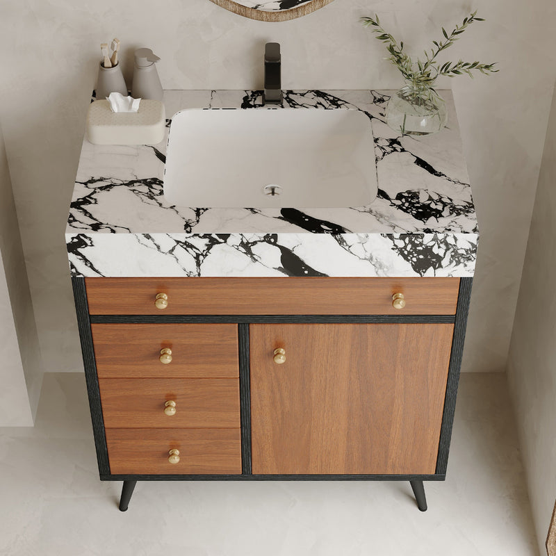 Modern Free-Standing Bathroom Vanity with Ceramic Sink & Sintered Stone Top by HouseOfZazla