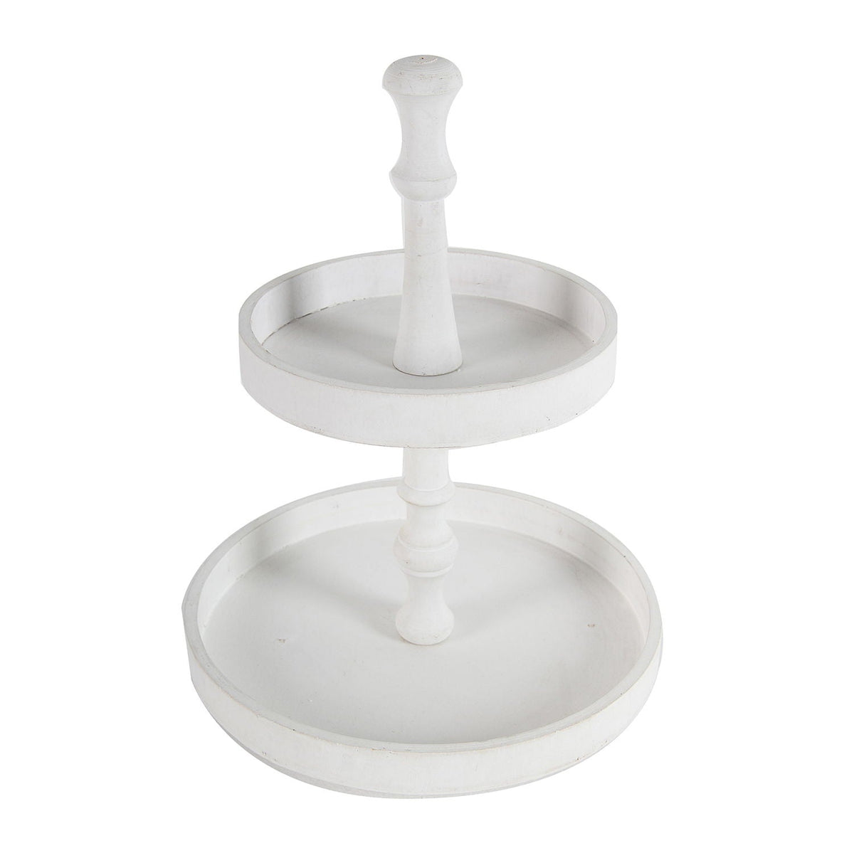 Two Tiered Round Wooden Tray with Farmhouse Style - White, photo 8 of 9