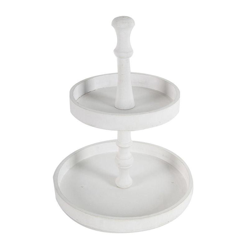 Two Tiered Round Wooden Tray with Farmhouse Style - White, photo 8 of 9
