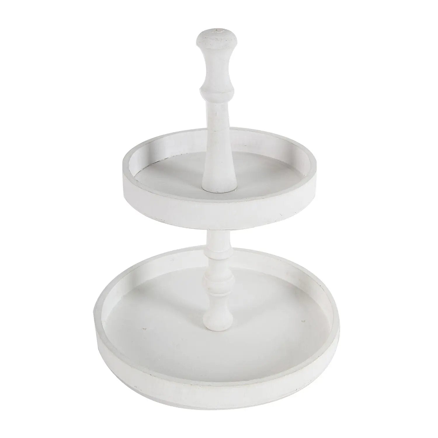 Two Tiered Round Wooden Tray - White by HouseOfZazla