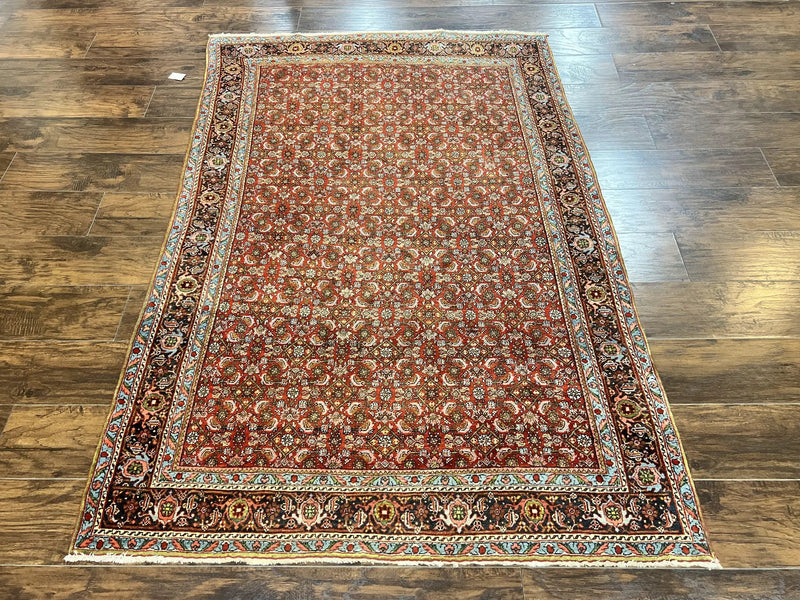 Antique Persian Bidjar Rug 5x7, Repeated Allover Herati Pattern, Red, Handmade Wool Carpet by Jewel Rugs