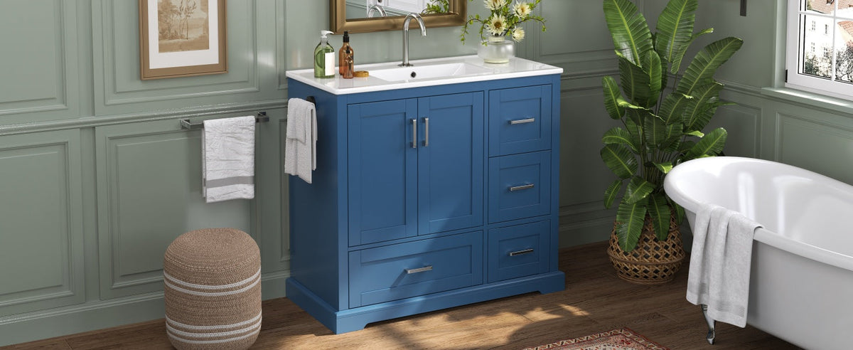 42" Bathroom Vanity with Ceramic Sink - Navy Blue, photo 2 of 10