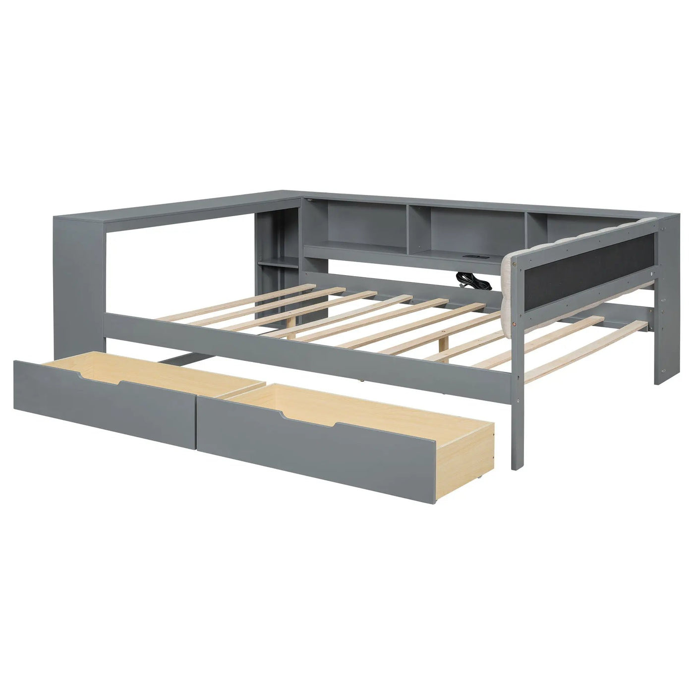 Upholstered Headboard Platform Bed With Storage Shelves, Drawers, Charging Station by HouseOfZazla