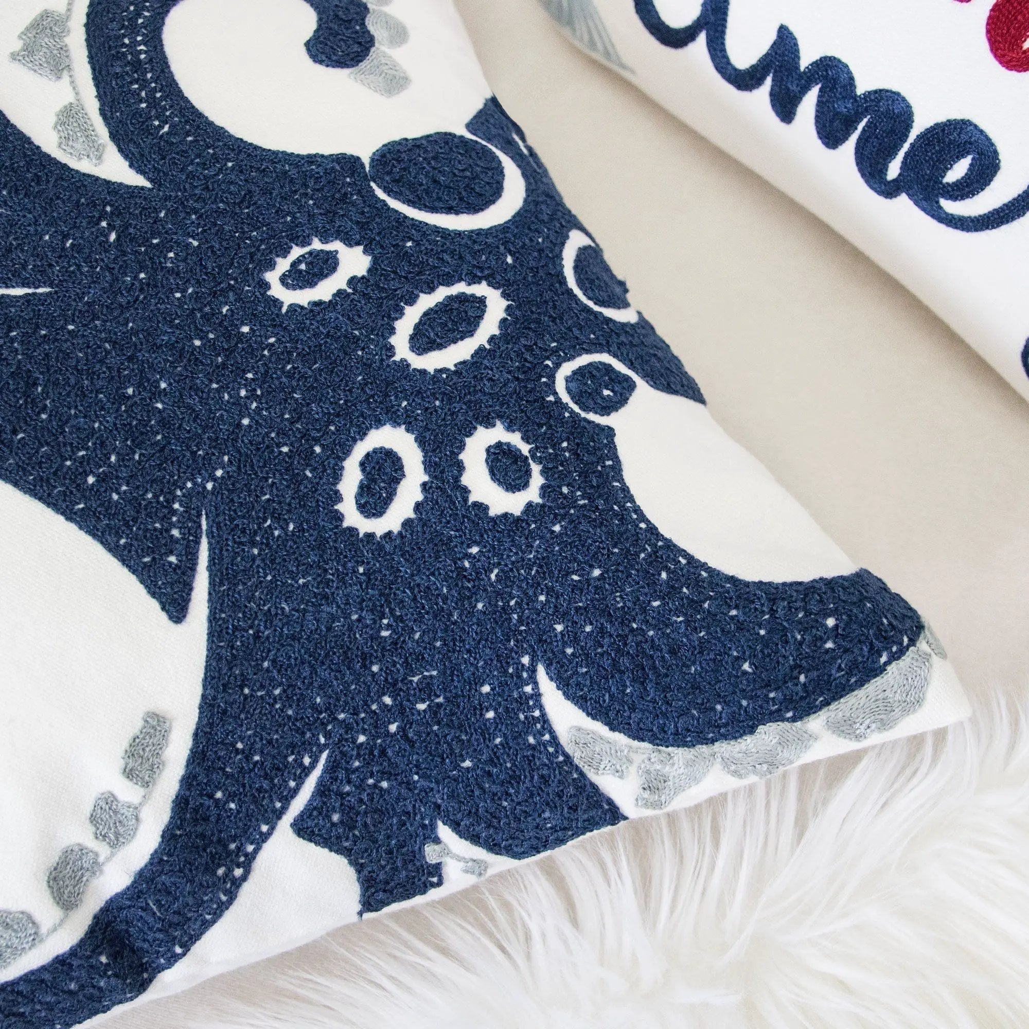 Octopus Patterned Pillow Cover With Matching Back - White by Unique Piece Furniture