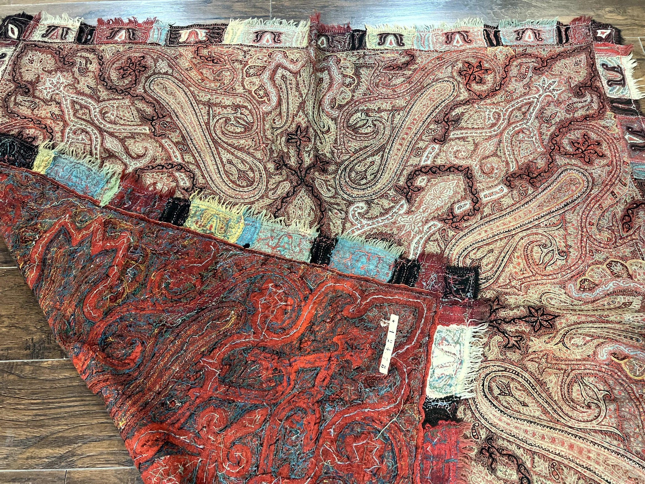 Antique Indian Kashmiri Shawl, Needlework, Signed By Masterweaver, Handmade, Rare by Jewel Rugs