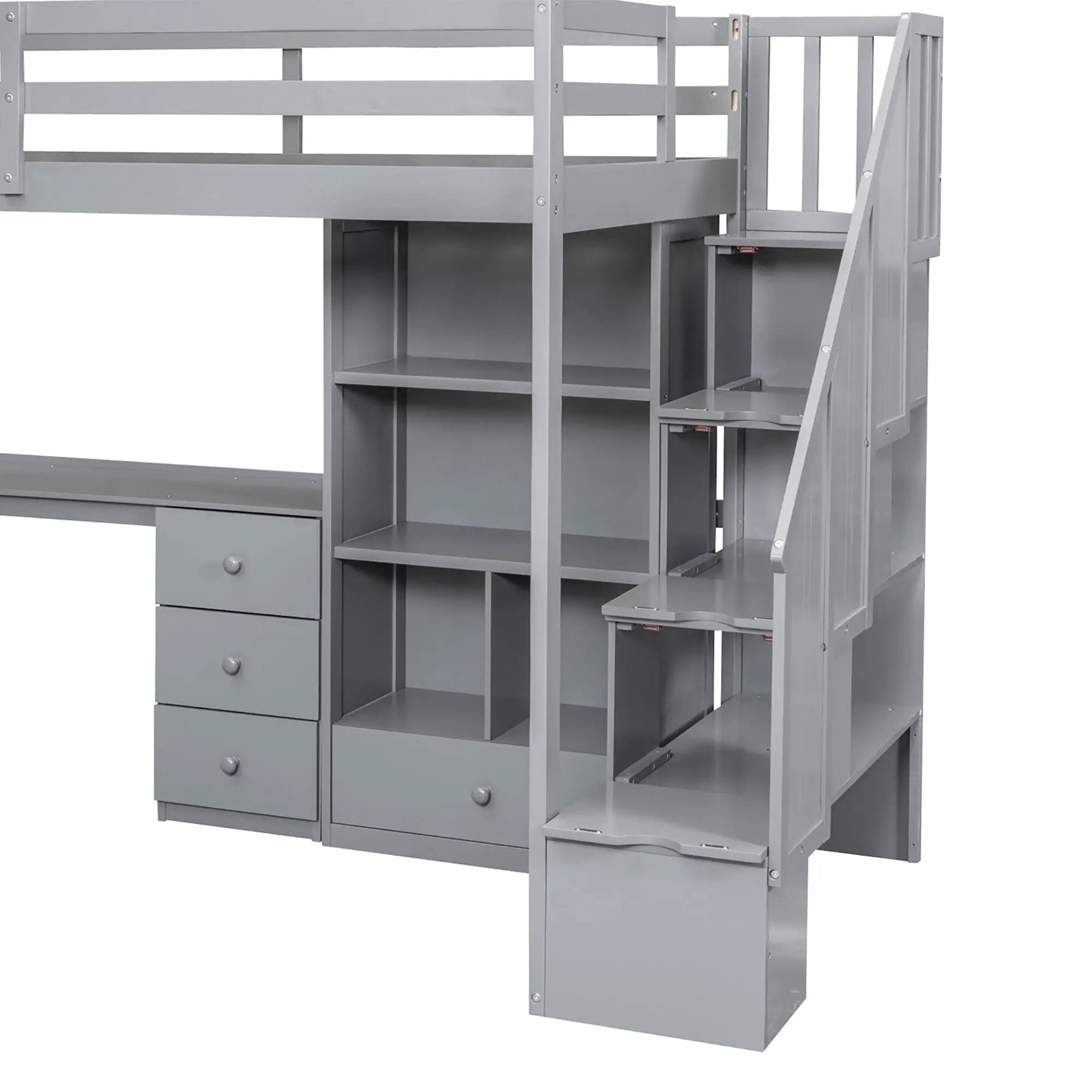 Loft Bed With L Shaped Desk, Drawers, Cabinet, And Storage Staircase by HouseOfZazla