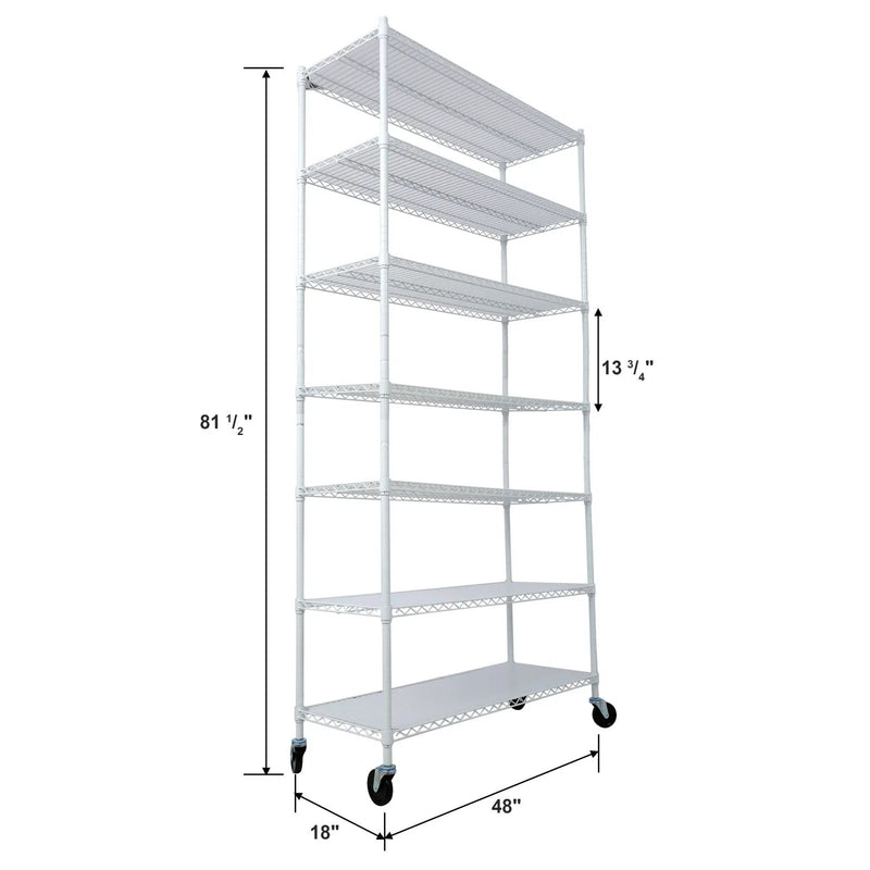 7 Tier Metal Shelf Wire Shelving Unit, 2450Lbs Heavy Duty Adjustable Storage Rack With Wheels & Shelf Liners For Closet Kitchen Garage Basement Commercial Shelving by HouseOfZazla