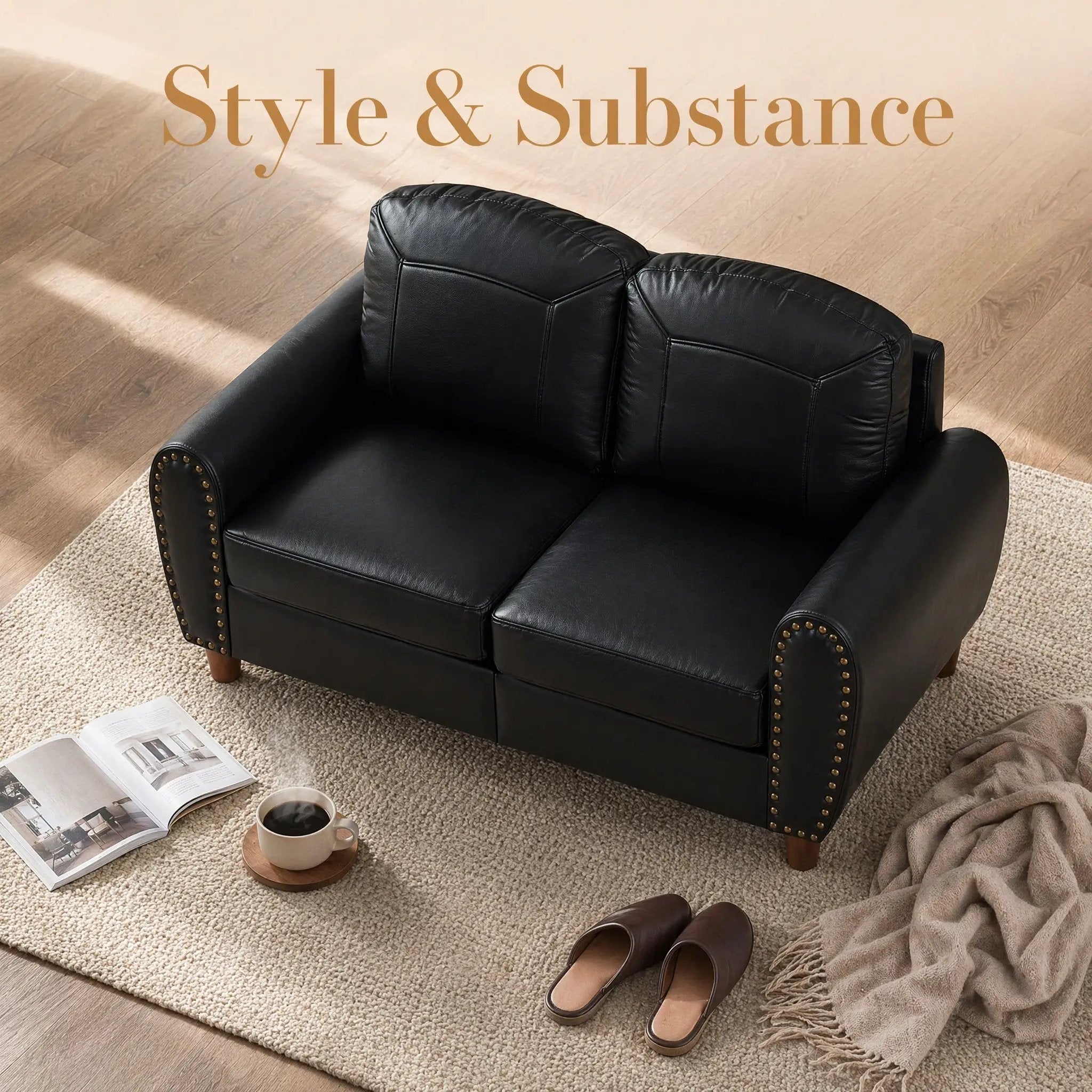 59" Classic Living Room Sofa Loveseat Faux Leather Couch by HouseOfZazla