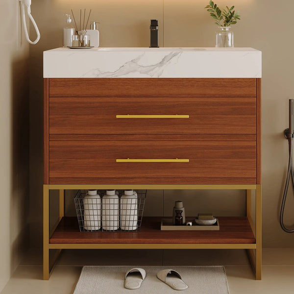 29.9" Modern Free-standing Bathroom Vanity with Sintered Stone Top
