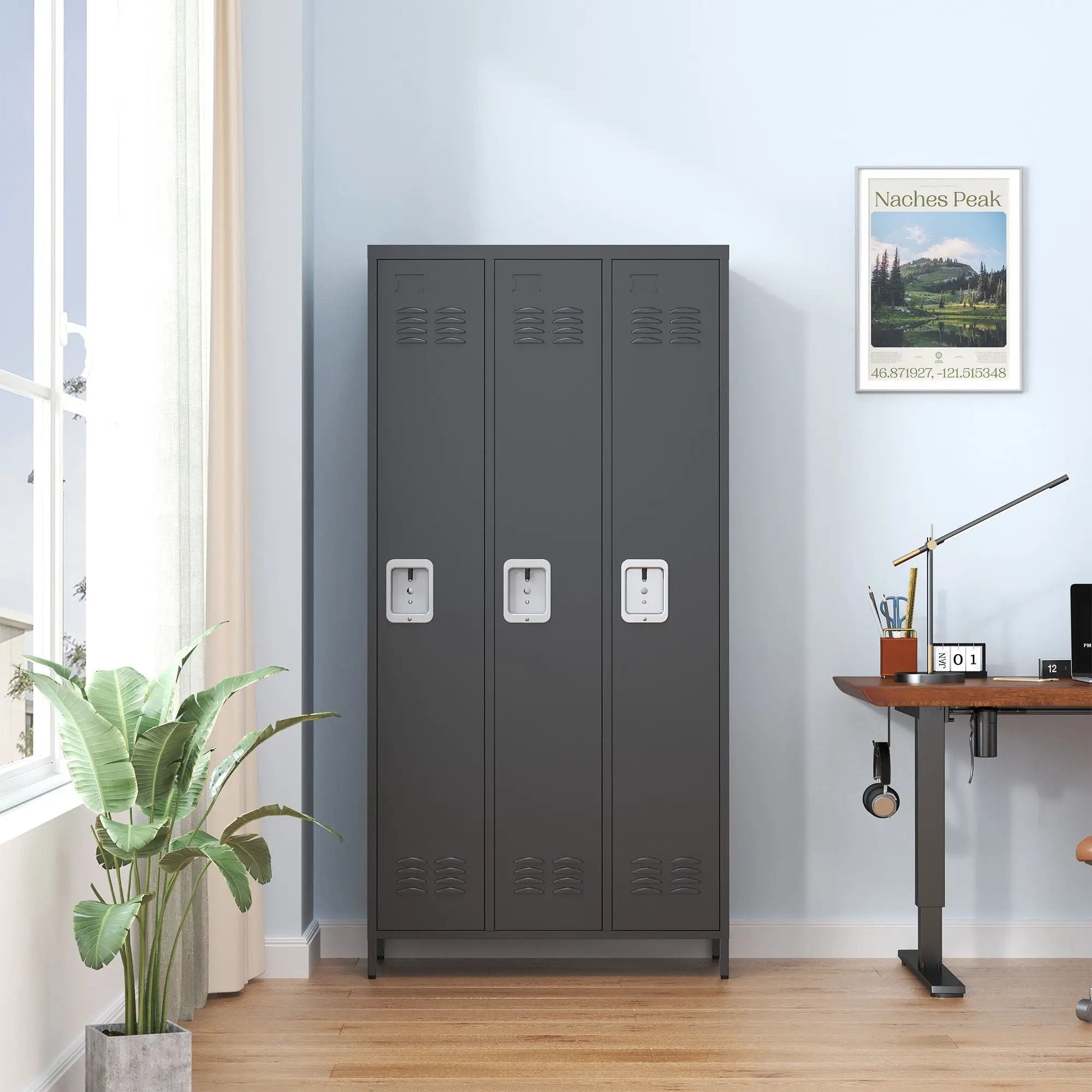 Storage Locker Cabinet With Locks For Employees, Home Gym Office School Garage - Black by Unique Piece Furniture